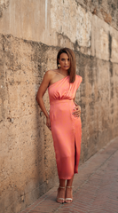 Vestido Santorini Estampado Naranja y Rosa