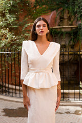 Lorena | White Peplum Midi Dress