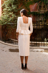Lorena | White Peplum Midi Dress