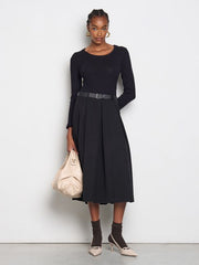 Two-piece effect midi dress with matching faux leather belt